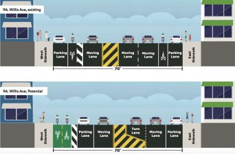 A two-way bikeway segment on the Bronx side of the Willis Avenue Bridge would create a safer transition to the local street network. Image: DOT
