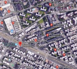 Jay Parker, the owner of Ben's Best Deli, says a reduction in parking on Queens Boulevard put him out of business. But there are a dozen garages near the deli, some selling car storage for less than a side of health salad. Image via Google Maps