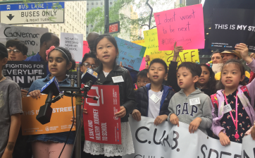 Sofie An, 9, speaking out for speed cameras at today's rally. Photo: David Meyer