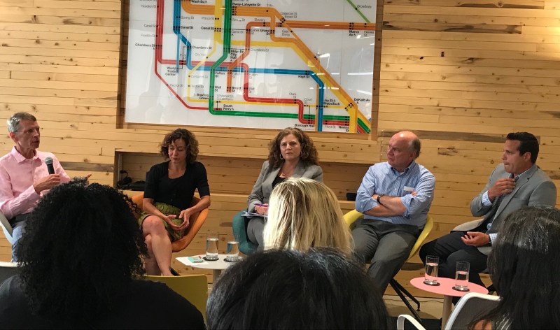 Left to right: Moderator Bruce Schaller, TLC Commissioner Meera Joshi, Terri Gerstein of the Open Society Foundation, analyst James Parrott, and James Coniglario of the Independent Drivers Guild. Photo: Dave Colon