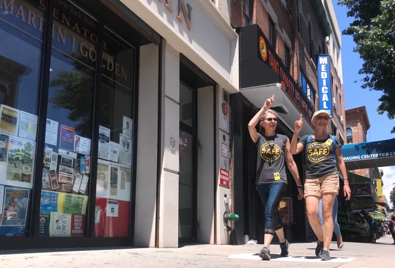 Judy Kottick (left) and Mary Beth Kelly start the marathon in front of Marty Golden's Bay Ridge office. Photos by Gersh Kuntzman.
