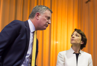 DOT Commissioner Polly Trottenberg and her now former boss. Photo: Rob Bennett for the Office of Mayor Bill de Blasio