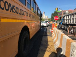Close quarters: Construction on Flushing Avenue will continue through March, 2019, and continue to raise hairs on cyclists' arms. Photo: Gersh Kuntzman