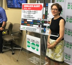 DOT Commissioner Polly Trottenberg shows off the ad campaign to convince drivers not to drive. Photo: Gersh Kuntzman