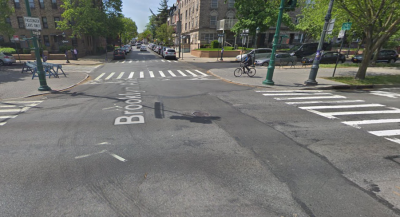 The garbage truck driver allegedly drove the wrong way onto Brooklyn Avenue. Notice the "Passenger Cars Only" sign. Photo: Google