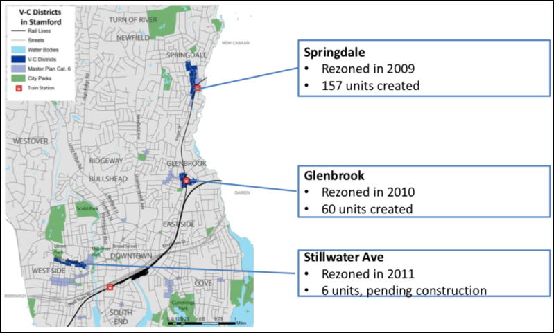 Glenbrook and Springdale are along the Metro-North New Canaan branch.