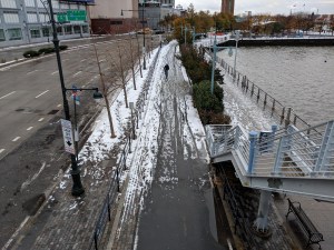 The West Side greenway, shot from the Intrepid bridge at 46th Street. Photo: Danny Pearlstein