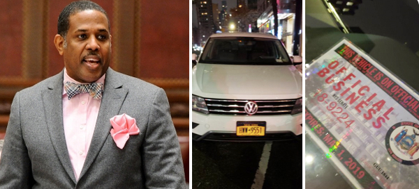 Kevin Parker (left) and his parking placard.