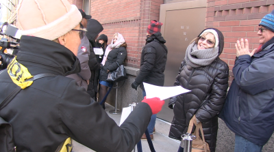 Families for Safe Streets members handed out fliers to Whoopi Goldberg's audience on Tuesday. Photo: Melodie Bryant