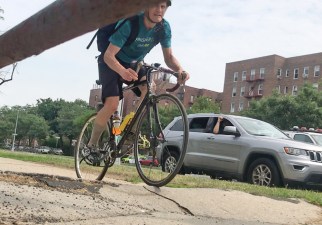 Cyclists have to be part rider and part mountain climber on the Ocean Parkway greenway. Photo: Gersh Kuntzman