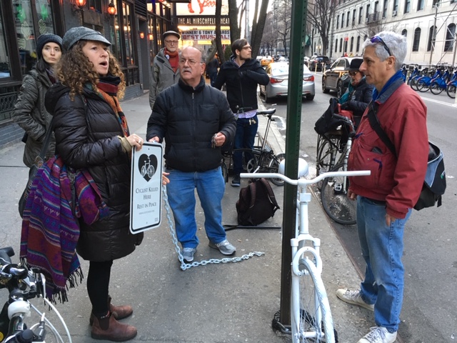 A ghost bike for Chaim Joseph, who was killed by a hit-and-run truck driver in February.