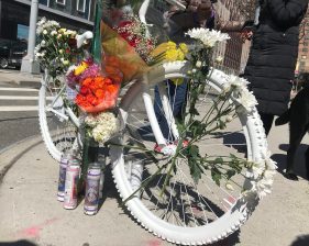 The ghost bike of Robert Spencer is a reminder of the need for safety in Long Island City. File photo: Gersh Kuntzman