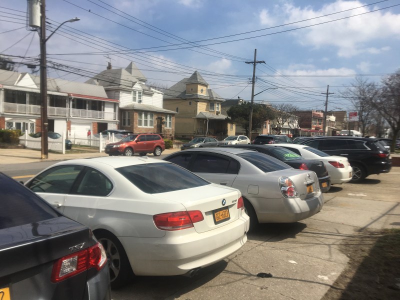 Police officers' private vehicles in front of the 69th Precinct in Canarsie. Photo: Ben Verde