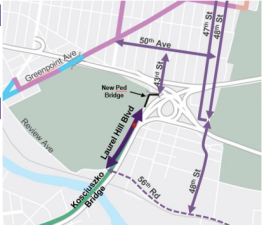 The city unveiled a new bike route from the Kosciuszko Bridge to the larger bike network.