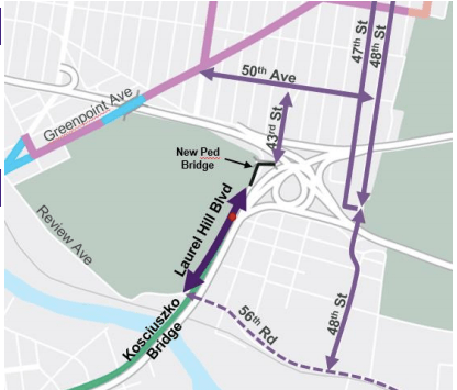 The city unveiled a new bike route from the Kosciuszko Bridge to the larger bike network.