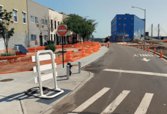 The city is working on connecting the Kosciuszko Bridge to a new bike path on Meeker Avenue  between Apollo Street and Van Dam Street. 
Photo: DOT
