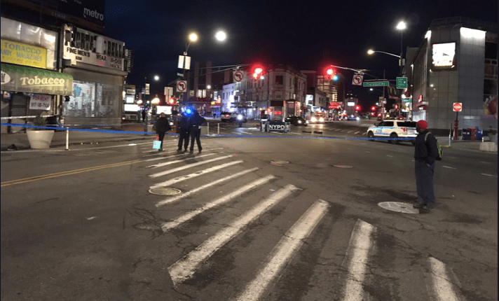 The crash scene moments after Susan Douglass was killed at Flatbush and Nostrand avenues. Photo: Derick Waller/WABC7