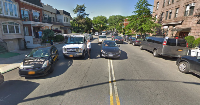The intersection of 17th Avenue and 53rd Street is classic de Blasian chaos. This is pretty much every day in Borough Park. Photo: Google