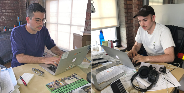A legend and an intern: David Meyer (left) anchored Streetsblog's coverage for more than three years. Superintern Ben Verde — three months. But now they are forever linked. Photos: Gersh Kuntzman