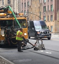 Work has begun on the Central Park West protected bike lane. Photo: Vivian Lipson