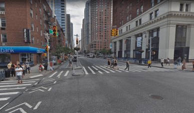 6th Avenue and West 23rd Street, where Collopy was struck by the cyclist. (Google Maps)