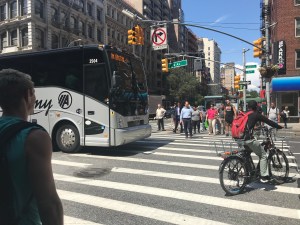 The chaotic intersection of 23rd Street and Sixth Avenue, where 60-year-old Michael Collopy was hit and killed by a cyclist. Photo: Julianne Cuba