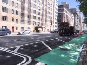 The Central Park West protected bike lane, which will not be restored to an unprotected lane. Photo: Gersh Kuntzman