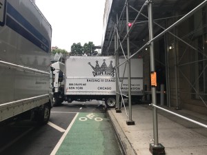 Not protected: A truck blocking the W. 26th Street bike lane. Photo: Julianne Cuba