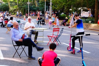 This was a portion of Broadway on the Upper West Side on September 21 — neighbors meeting neighbors, kids playing, life slower. Photo: Jeff Prant