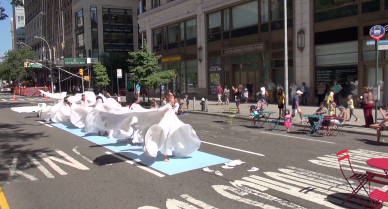 Performers from Time Lapse Dance get a chance to really stretch out when roadways are closed to cars. File photo: Clarence Eckerson Jr.
