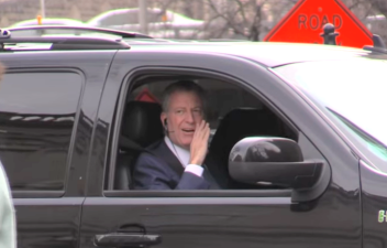 The mayor in his natural habitat: a taxpayer-funded SUV.