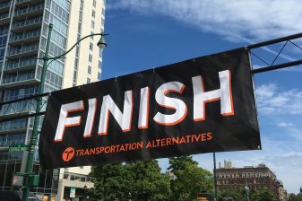 Bye, bye love: The finish line at Transportation Alternatives' 30th and final  NYC Century Bike Tour. Photo: TransAlt
