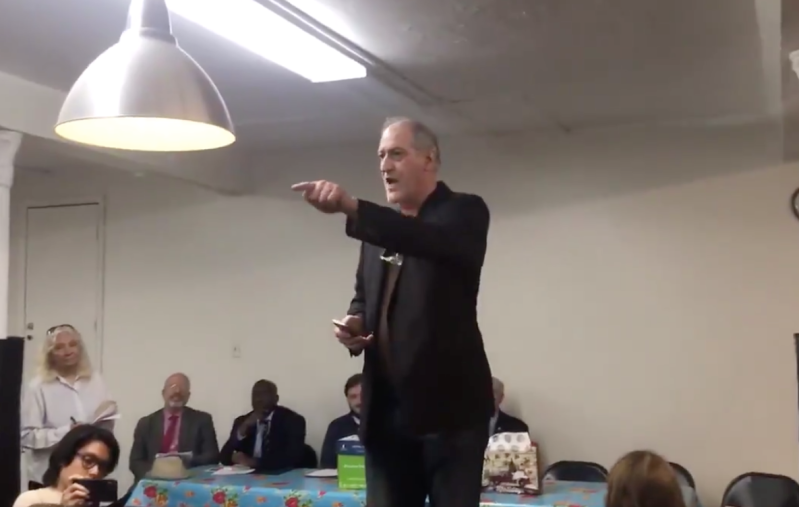 The Trump circus came to town on Sept. 25, in the form of self-styled climate activist John DeLiva Halpern getting up on a chair and yelling, "You want to clown around with me?" Photo Jake Offenhartz via Twitter