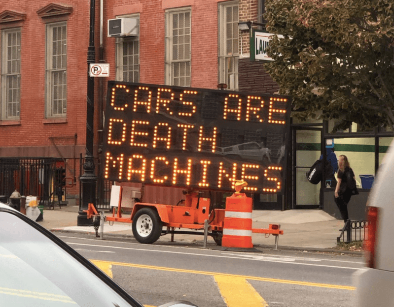 This was one of the displays on Vanderbilt Avenue in Brooklyn on Monday.