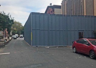 This is the sukkah in front of a shul on Penn Street in Williamsburg. It was built illegally. Photo: Julianne Cuba