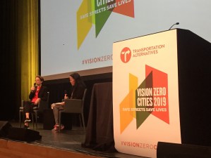 DOT Commissioner Polly Trottenberg in discussion with Times reporter Winnie Hu. Photo: Gersh Kuntzman