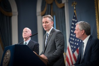 Dermot Shea address the media after being named the new New York City Police Commissioner. Photo: Michael Appleton/Mayoral Photography Office