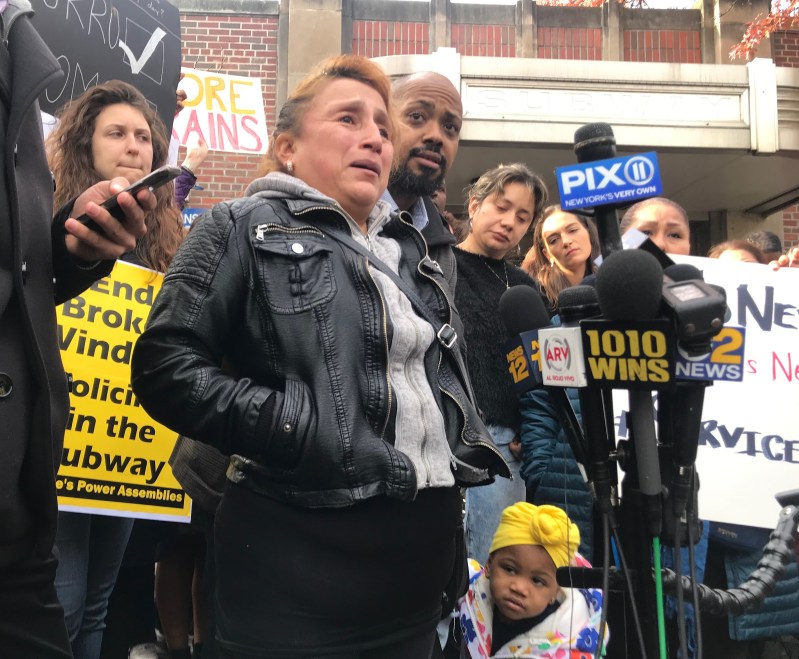 Elsa, the churro saleswoman detained by cops in a video that went viral, rallied with supporters on Monday. Photo: Dave Colon