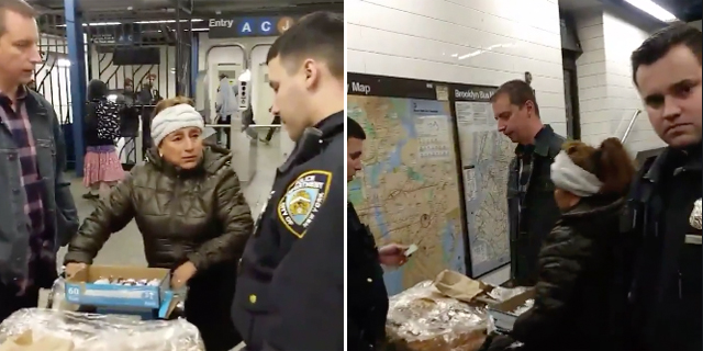 A team of officers surrounded a harmless churro seller. Photos:
Sofia Newman via Twitter