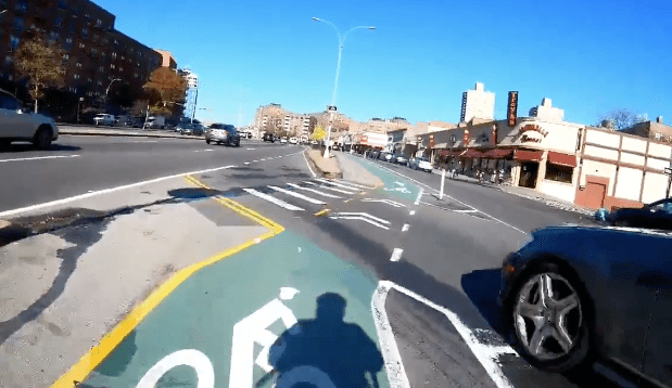 Seconds before the Mercedes driver cuts off the cyclist on Queens Boulevard. Photo: Jessica Thund3r_H4wk via Twitter