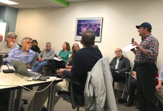 A pro-car Upper West Side resident rises to defend his entitlement at the CB7 Transportation Committee Meeting in 2019. Some CB7 members are sorry that the body passed a resolution asking the city to consider curb uses other than parking. Photo: Eve Kessler