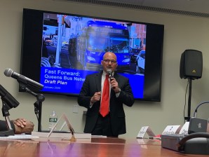 MTA Senior Vice President Craig Cipriano offered reporters a briefing on the agency's Queens bus redesign. Photo: Gersh Kuntzman