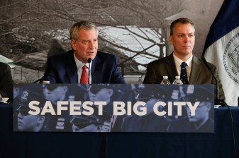Mayor de Blasio with Police Commissioner Dermot Shea in a file photo. Photo: Ed Reed/Mayoral Photography Office