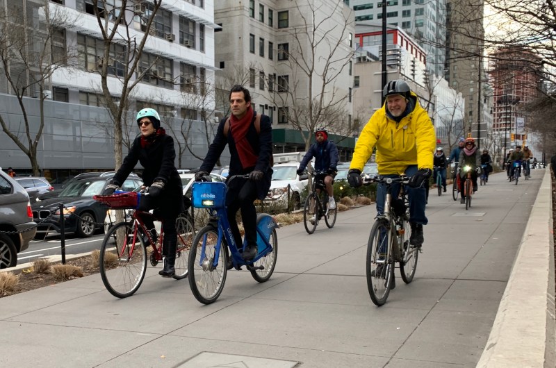 DOT Commissioner Polly Trottenberg (Ieft with TransAlt Executive Director Danny Harris and StreetsPAC Executive Director Eric McClure) in better days. Photo: Gersh Kuntzman