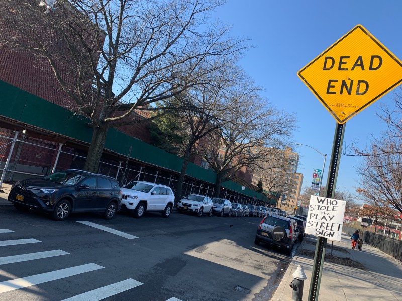 Teachers parked illegally on Fourth Street in Park Slope. The hand-made sign refers to a former "Play Street" sign that the city removed. File photo: Gersh Kuntzman