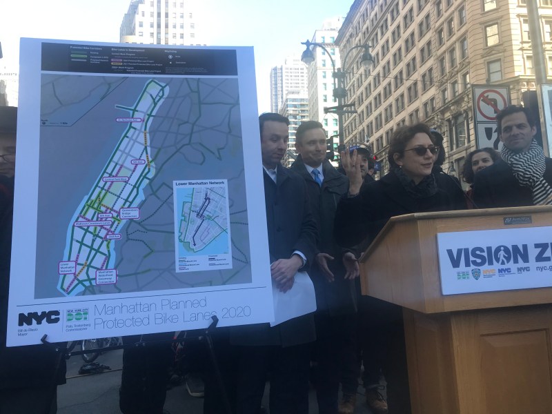 Back in February, DOT Commissioner Polly Trottenberg announced expansion of the bike network in Manhattan. Photo: Julianne Cuba