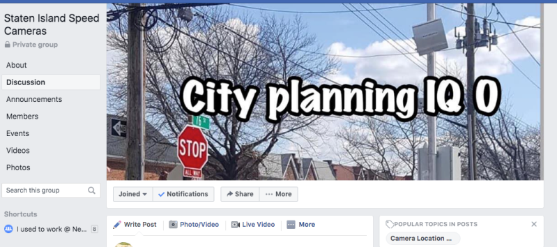 A screenshot of the Staten Island Speed Cameras Facebook page. Image: Streetsblog