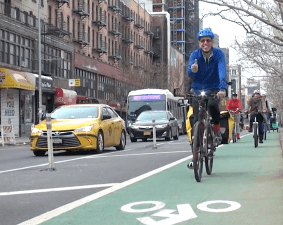 It's not the expansion of cycling that causes the epidemic of crashes. It's the lack of cycling infrastructure, the persistence of bad driving, and the proliferation of assault cars that do. Photo: Clarence Eckerson Jr.