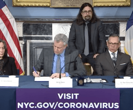 Mayor de Blasio as he signed the state of emergency declaration on Thursday. Photo: Mayor's office