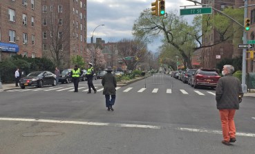 Too many cops. This is 34th Avenue in Queens on Sunday, April 5. Photo: Angela Stach